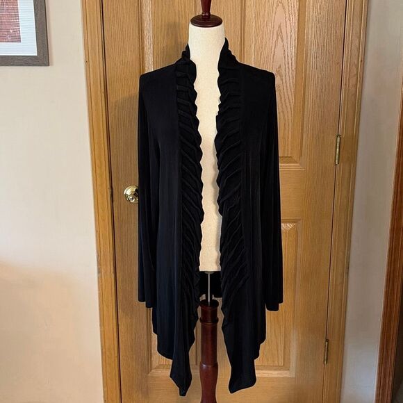 Chico’s Travelers Black Ruffle Front Cardigan XL - Picture 2 of 6